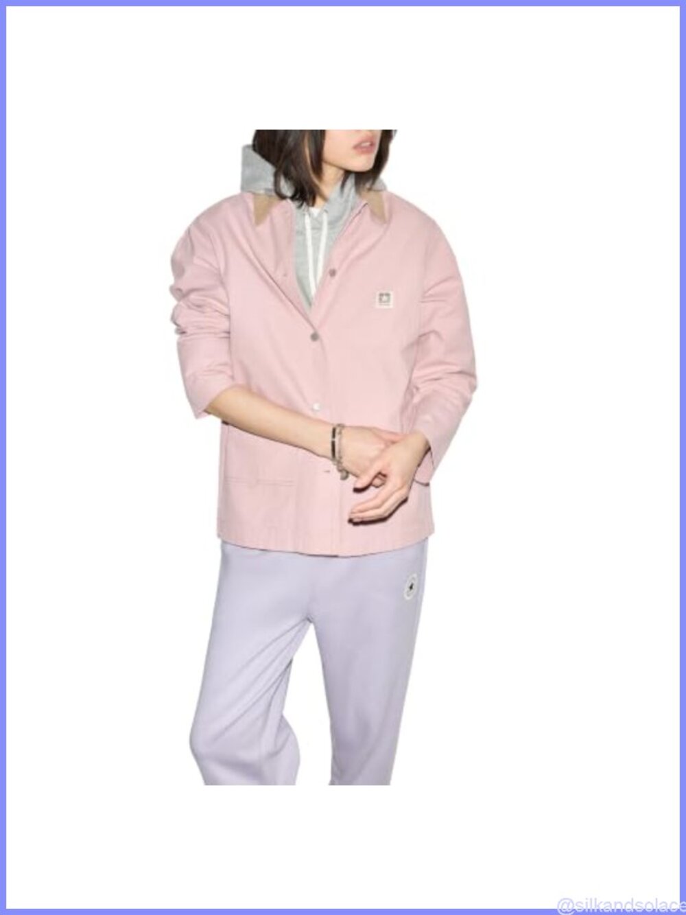 Women's Canvas Chore Jacket with Corduroy Collar, Cotton Utility Jacket, Snap